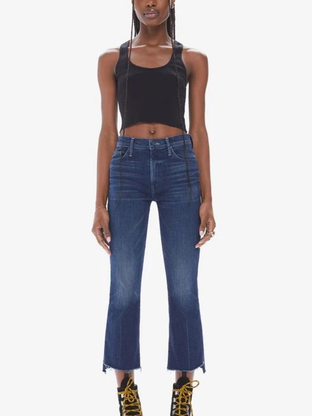Mother Denim Insider Crop Step Fray Dark Wash Jeans